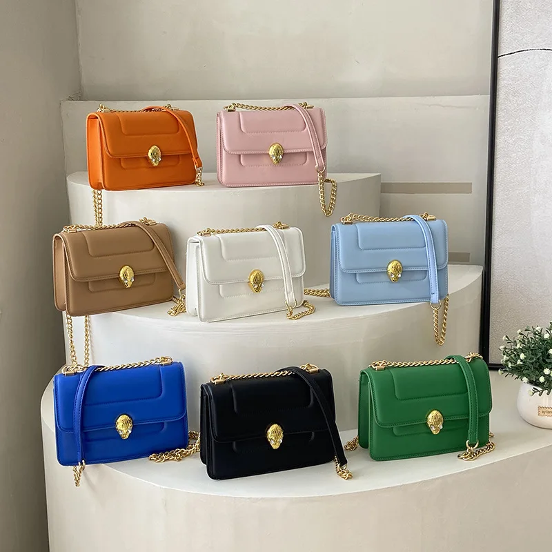 

Pu Leather Small Shoulder Bag for Women Fashion Casual Snake Head Chain Small Square Messenger Handbag Mini Crossbody Bag Female
