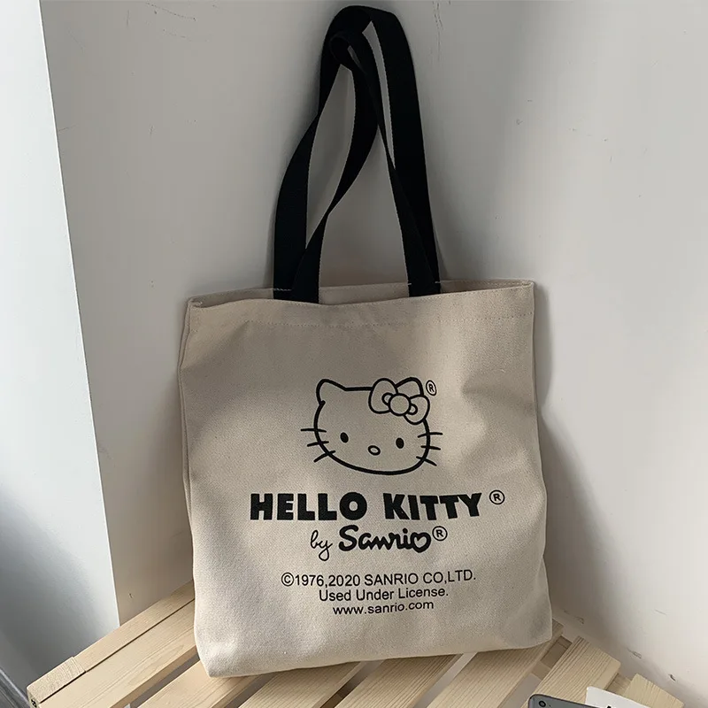 

Kawaii Sanrio Anime High Capacity Hello Kitty Ms. Cartoon Retro One-Shoulder Canvas Bag Wild Student Textbook Zipper Schoolbag