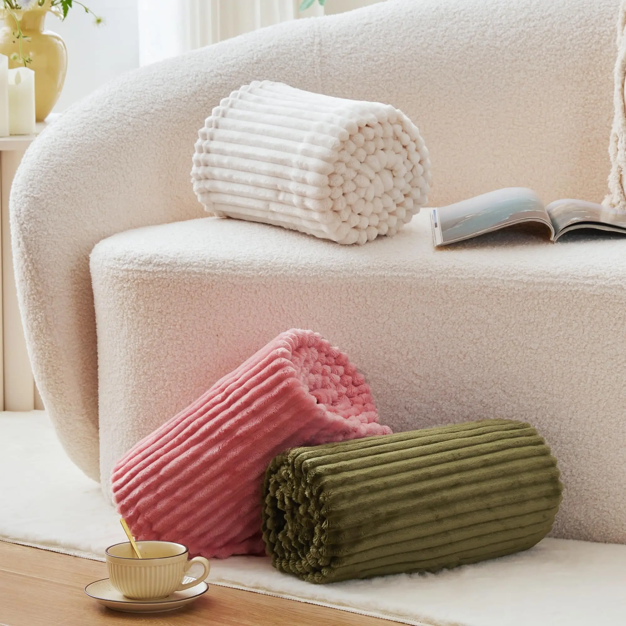 Флисовое одеяло для дивана или кровати — 3D ребристые жаккардовые декоративные