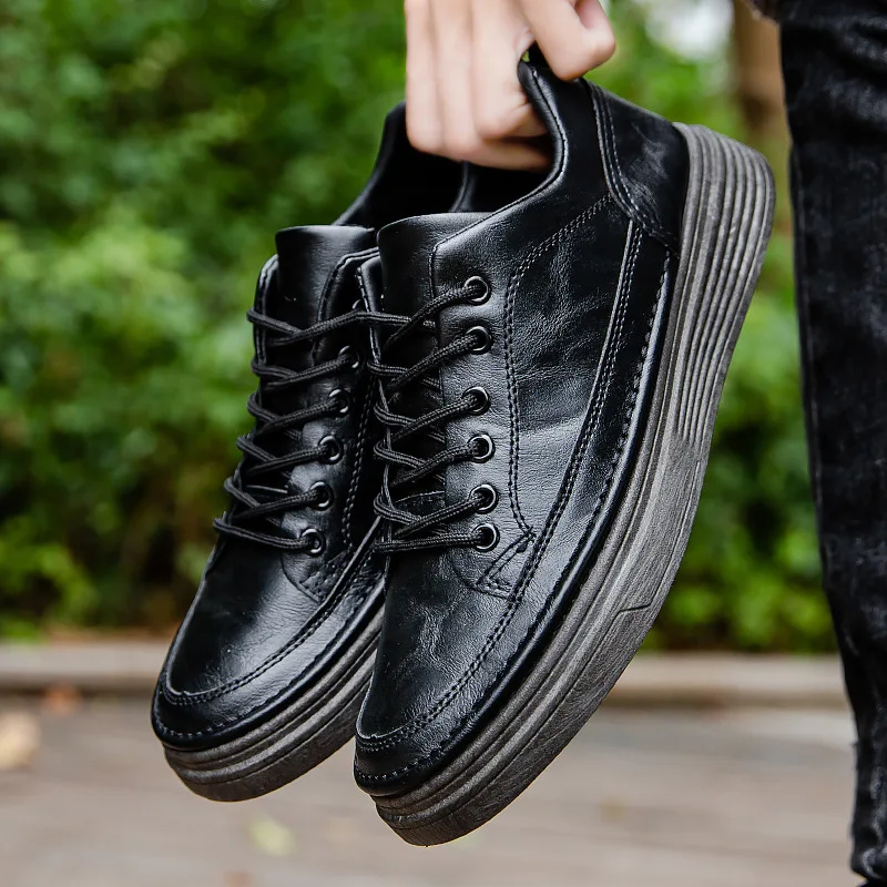

Leather Casual Shoes for Men Solid Color Male Sneakers Sports Running Shoe Breathable Fashion Sewing Breathable Chaussure Hommes