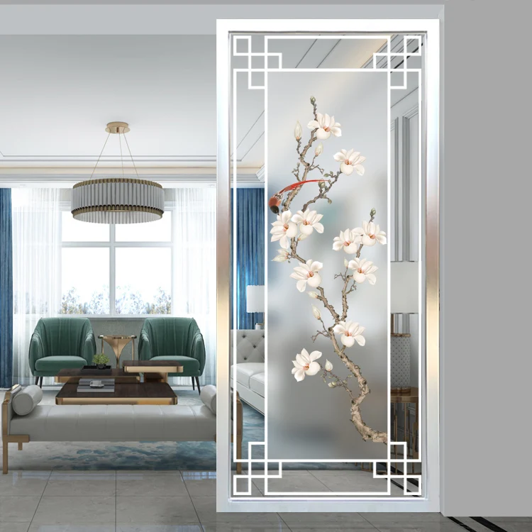 

Customized simple modern art glass partition wall frosted decoration frosted light transmission entrance bedroom