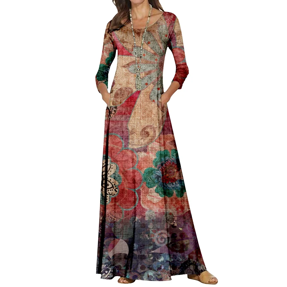 

Trendy Style Bohemia Dress Personality O-Neck Female Retro Long Dress 2021 Hot Sale Harajuku Streetwear Girls Fashion Clothing
