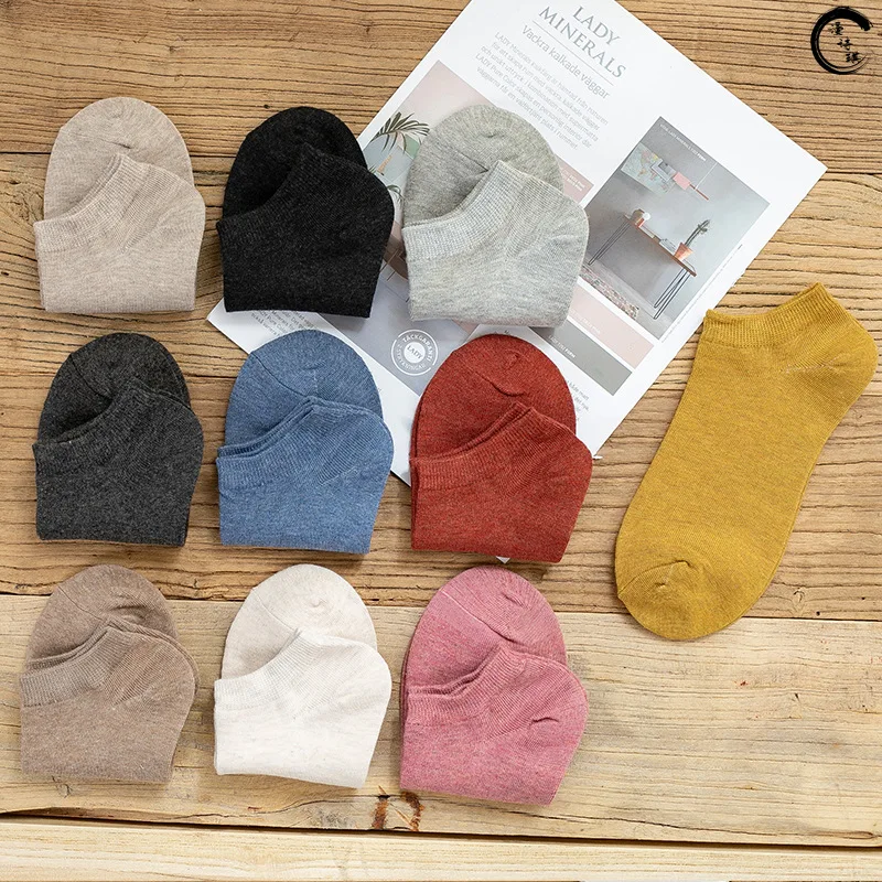 5 Pair Spring and Summer New Socks Wholesale All Cotton Women's Ten Colors Japanese Style Mingsu Wind Boat Socks Color