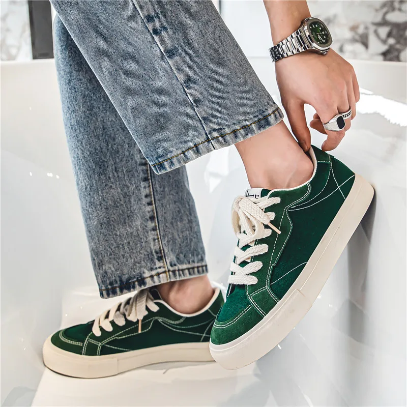 Fashion Red Low-cut Chunky Skateboard Shoes For Men Comfortable Breathable Mens Canvas Sneakers Non-slip Casual Sports Shoes Men