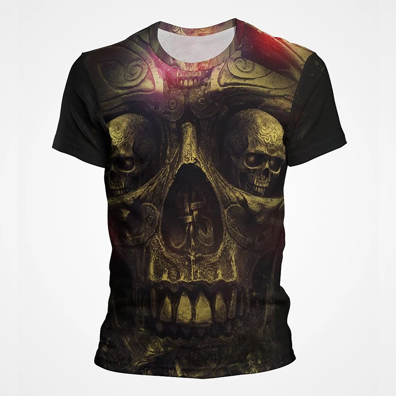 

Футболка с коротким рукавом для мальчиков и девочек, Повседневная летняя футболка с 3D-принтом готического ужаса и черепа, 2022