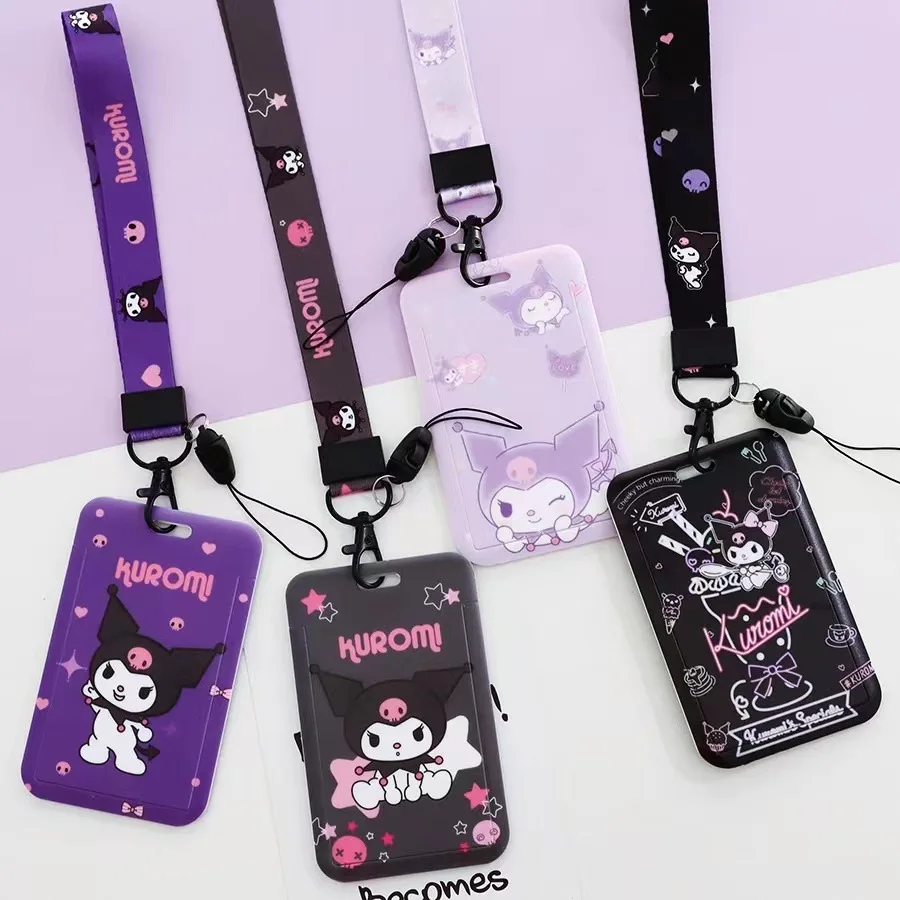 Sanrio Kawaii Cartoon Card Set Long Lanyard Bus Card Protector Student Meal Card Campus Access Control Id Card Holder Gift