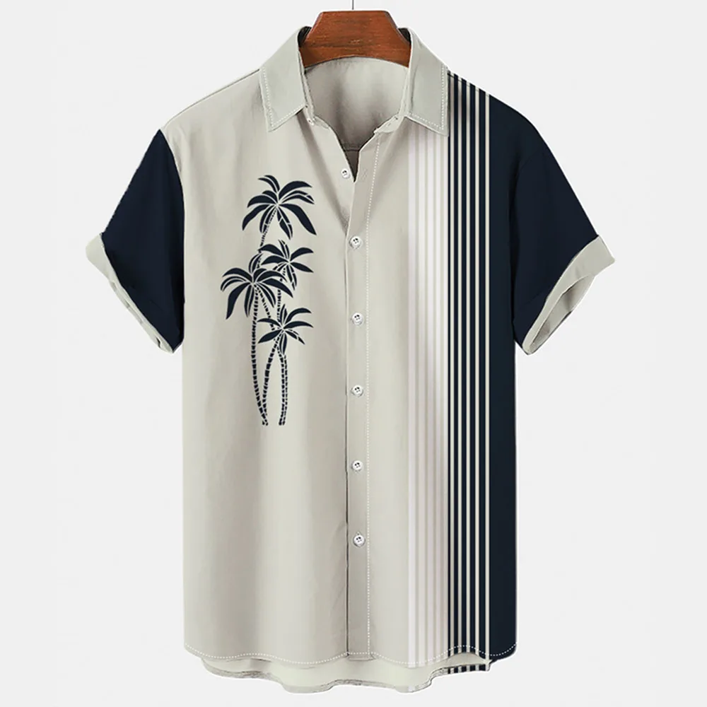 Hawaiian Coconut 3D Print Casual Beach Men's Lapel Shirt Loose and Breathable Short Sleeve Summer Retro