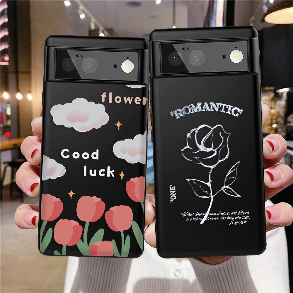 

Cartoon Tulip Rose Phone Case For Google Pixel 7a 7Pro 7 6a 6 6Pro 5 5a 4a 5G 4XL 4 3 3a 3aXL Luxury Black Cases Soft TPU Cover