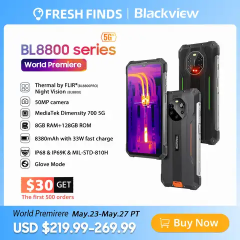 Смартфон Blackview - BL8800 Pro, прочный, с тепловизионной камерой, со стандартным дизайном, дисплей FHD 6,58 дюйма, 8 ГБ, 128 ГБ, 8380mAh телефоны смартфоны