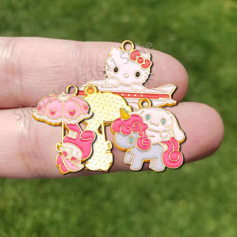 

Sanrio Cartoon Hello Kitty Kuromi Melody Earrings Pendant DIY Handmade Jewelry Accessories Key Chain Enamel Charms Pendant Gift
