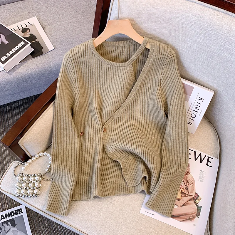 

Soft Glutinous Sweaters Autumn and Winter New Loose and Retro Design Sense Solid Color Irregular Covering Meat Knitwear Trend