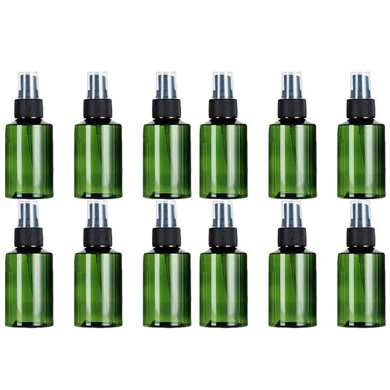 

12Pcs Green PET Travel Spray Bottles 3.4Oz(100Ml) With Black Fine Misting Sprayers For Cleaning Gardening Kitchen Plants