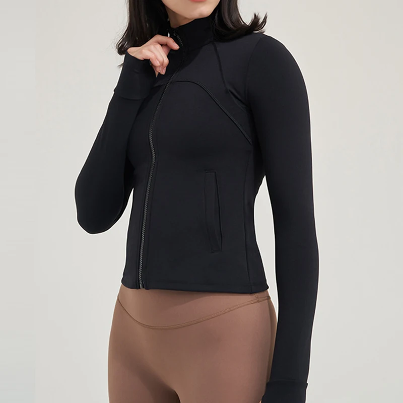 Yoga Long Sleeve Women's Fitness Running Sports Jacket Zip Tight Outdoor Workout Tops Nude Feel Windproof Gym Jacket