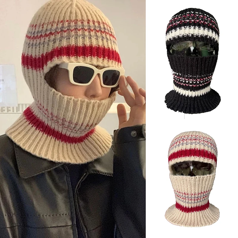 

Red Winter Skullies Beanies Hat Bib Men Warm Windproof Cap Women Wool Scarf Caps Balaclava Mask Gorras Bonnet Knitted Hats