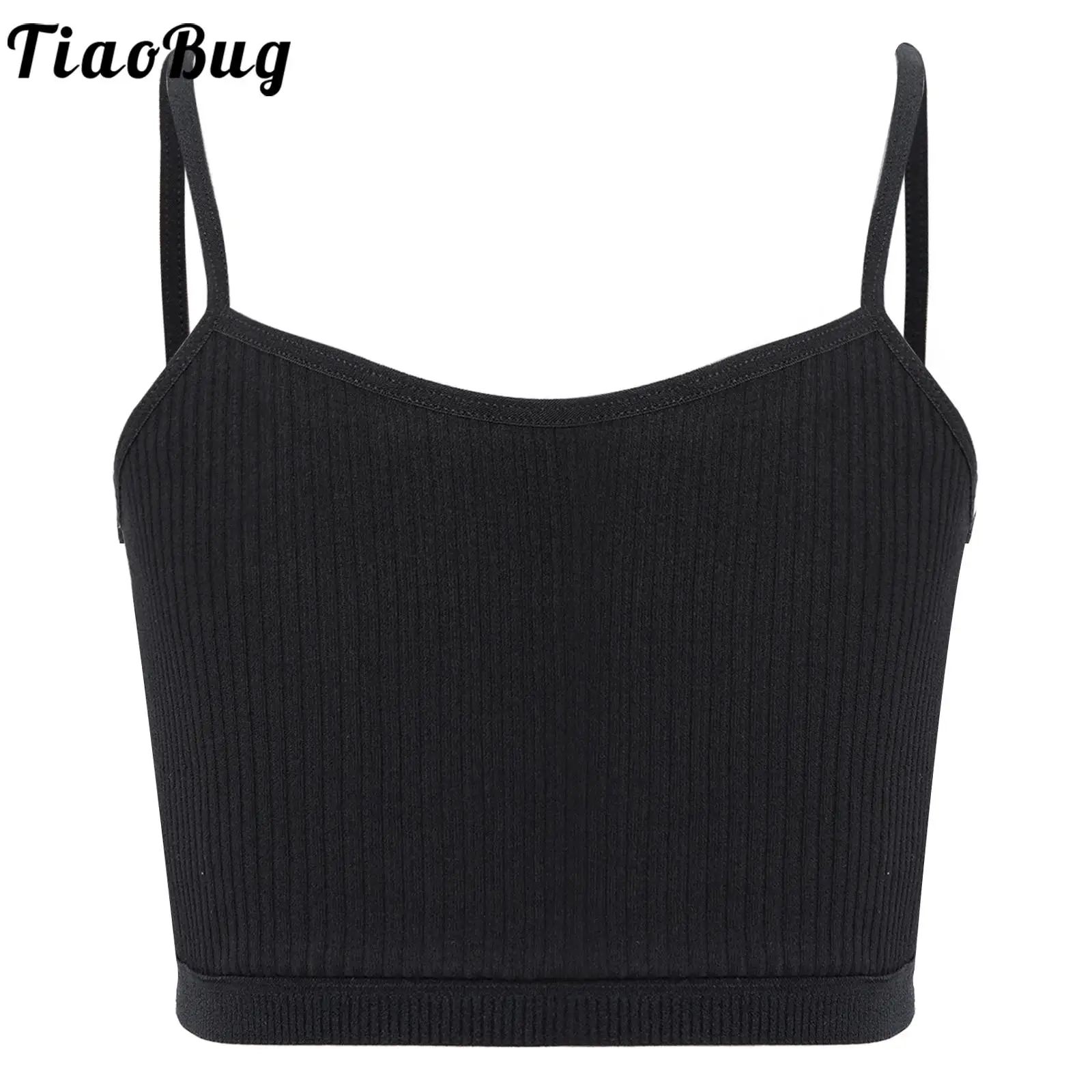 

Summer Kids Girls Sportwear Ribbed Bra Vest Casual Spaghetti Straps Crop Top Solid Color Camisole Underwear for Gym Fitness