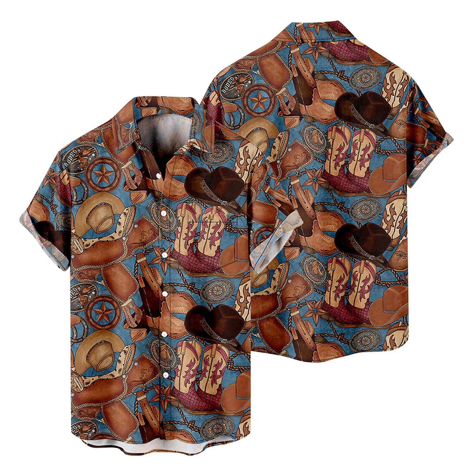 

Mens Leotard Bodysuit Mens Fashion And Leisure 3D Digital Printing Buckle Lapel Short Sleeve Shirt Top Athletic Running Short