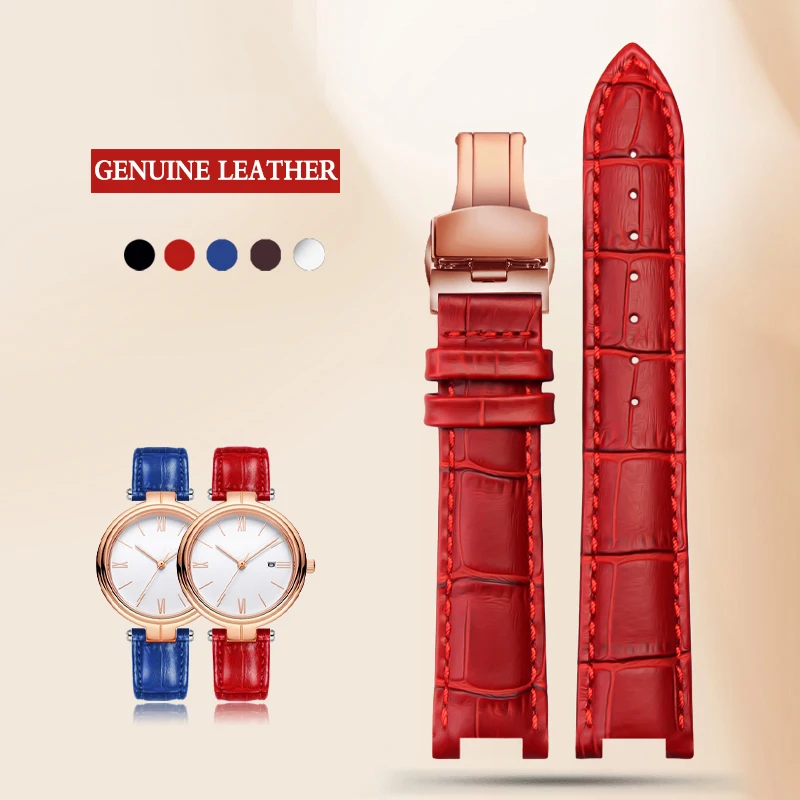 20mm x 12mm 18mm x 10mm Genuine Leather Watchband  for Pasha Men Women Watch Band Butterfly Clasp Wrist Strap