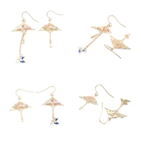 kissitty 3sets vintage umbrella and butterfly dangle earrings for women brass enamel asymmetrical earrings jewelry findings gift