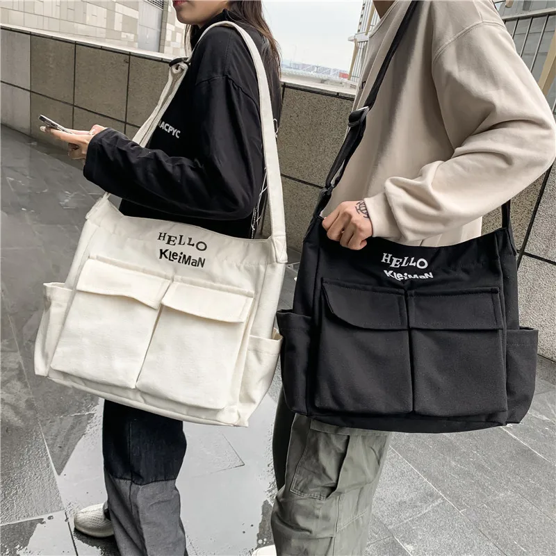 

Women Canvas Crossbody Bag Large Capacity Ladies Messenger Bag Simple Solid Color Shoulder Tote Bag Causal Letters Cloth Handbag