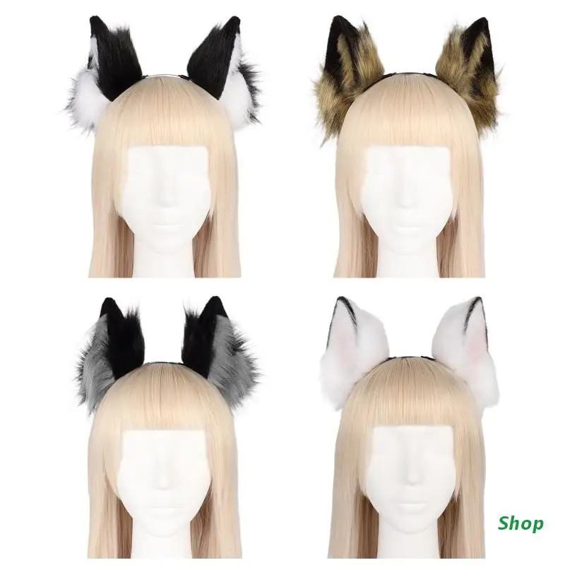 

L5YC Cartoon Wolf Ear Hair Hoop Cute Live Broadcast Hair Holder Rave Party Headwear