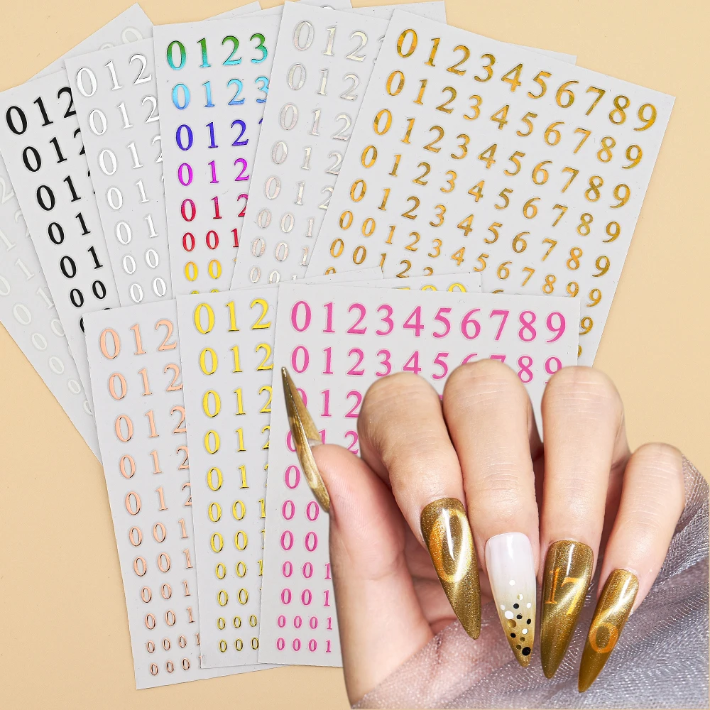 

9Pcs Numbers Decals 3D Nail Art Stickers Sliders Colorful Letter Nail Art Adhesive Number Pattern DIY Foil Tips Nail Stickers NK