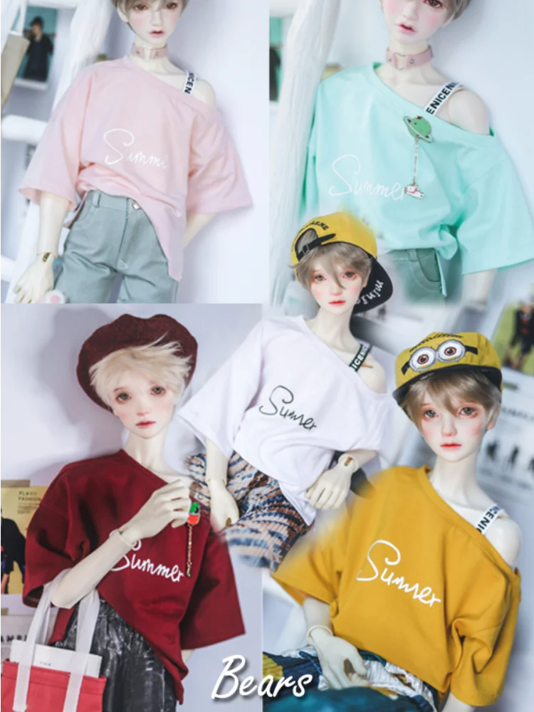 

Doll BJD clothes shirts off-the-shoulder hem slit print T-shirt for 1/3 1/4 BJD SD MSD SD17 Uncle POPO68 SSDF doll bjd tops