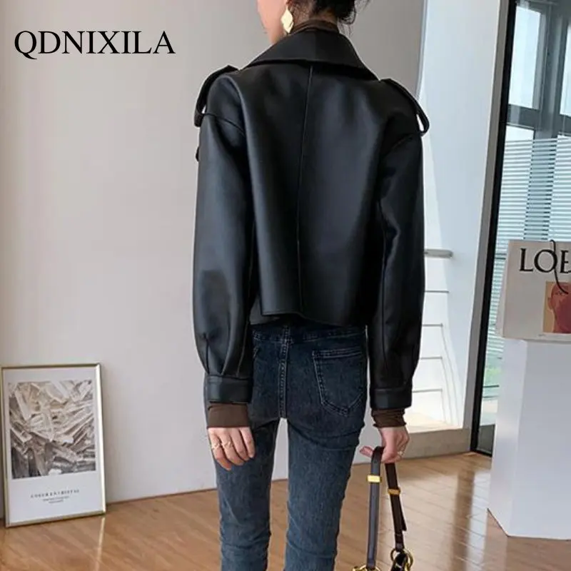 Jackets for Women 2023 Korean Fashion Women's Leather Jacket Loose Short Motorcycle Sheepskin Leather Jacket Women enlarge
