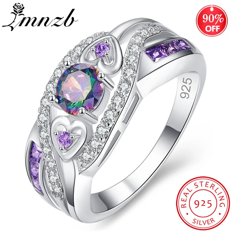 

LMNZB Tibetan Silver Ring Multicolor&Purpl Cubic Zirconia Ring Fashion Wedding Band Gift Jewelry For Women ZR809