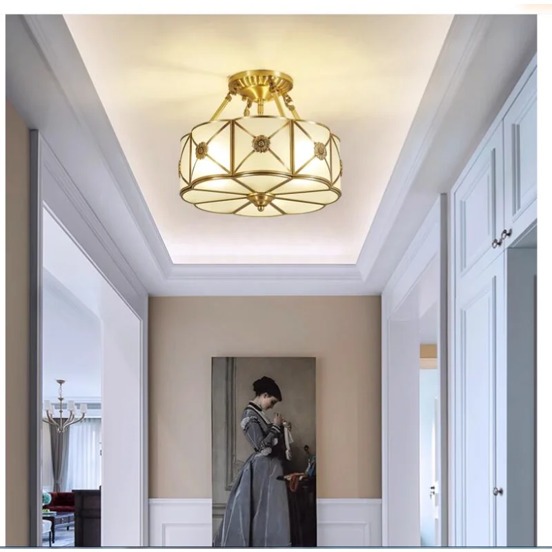 

Chandelier Led Art Pendant Lamp Ceiling Light Nordic Bronze American Countryside Style Wrought Iron AC Asile Bedroom Decoration