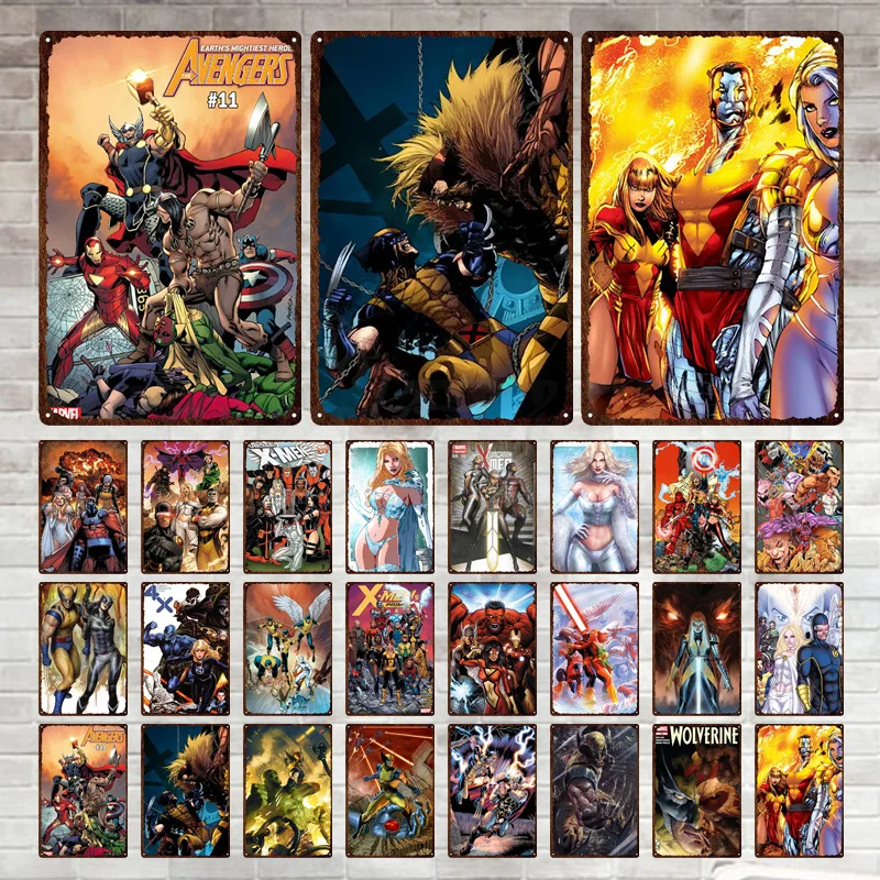 

Marvel Avengers Character Metal Tin Sign Poster Wolverine White Queen Emma Vintage Sheet Metal Tin Sign Plaque Man Cave Home Dec