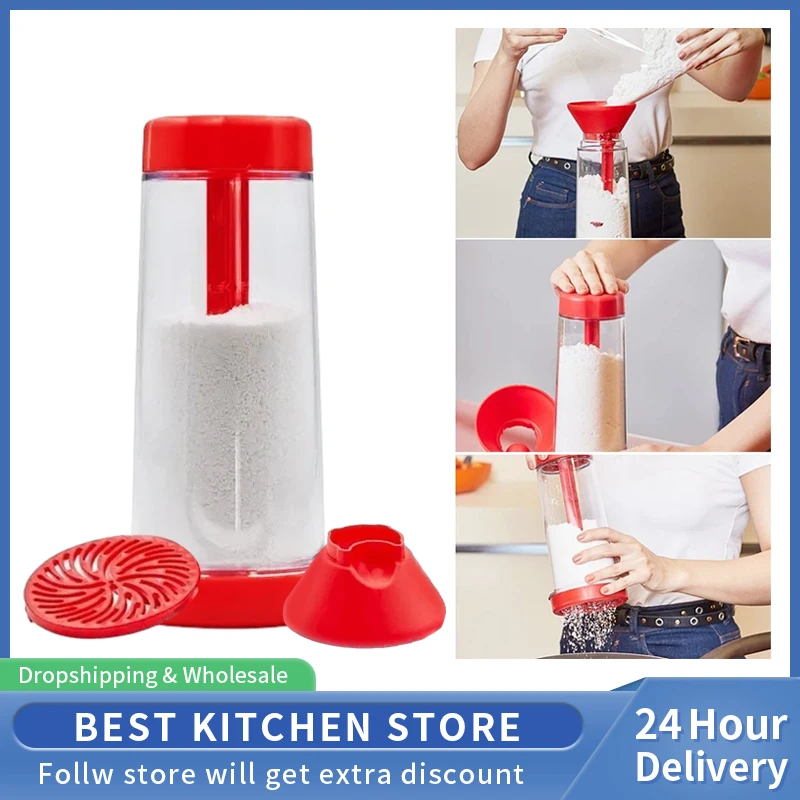 

Flour Mixer Semi-Automatic Rotating Flour Sieve Cup Baking Utensils Tools Household Hand-Held Plastic Flour Sieve Kitchen Gadget