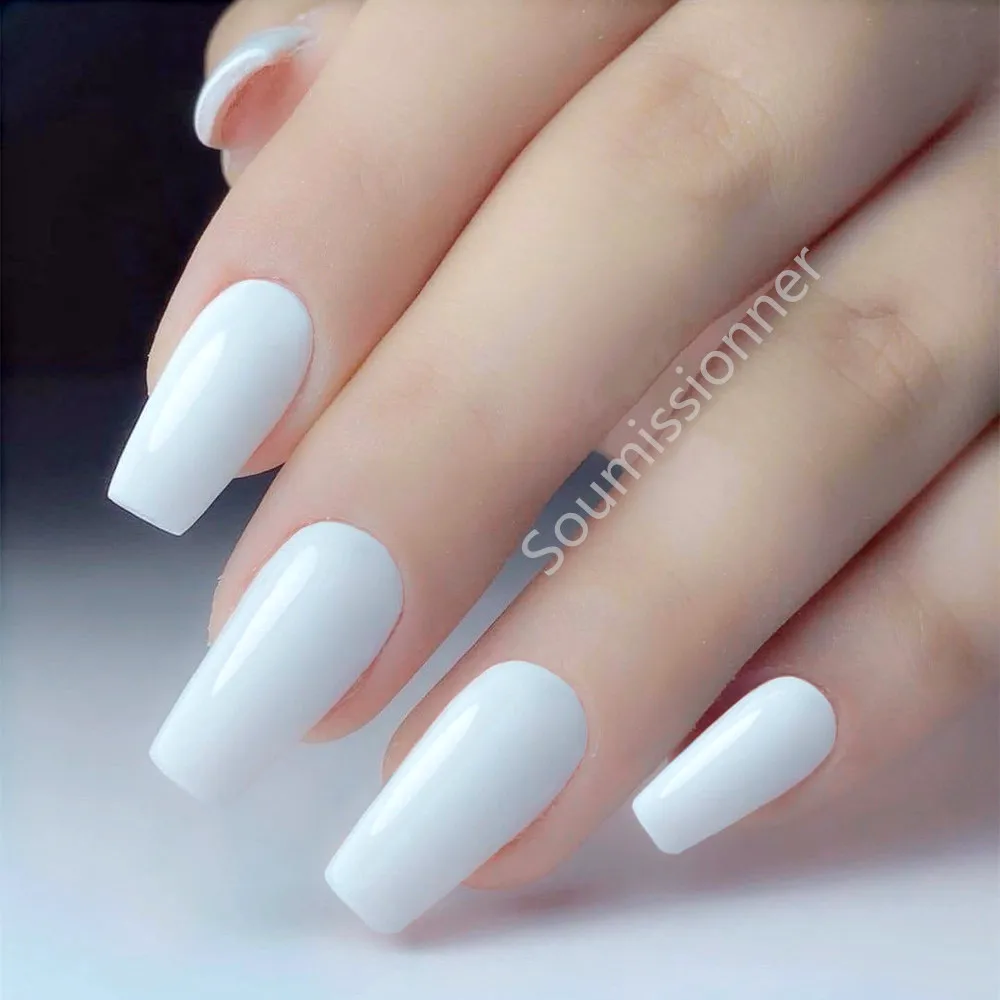 

24Pcs Long Ballerina Coffin False Nails With Jelly Glue Shiny White Fake Nail DIY Press On Acrylic Nail Tips For Manicure