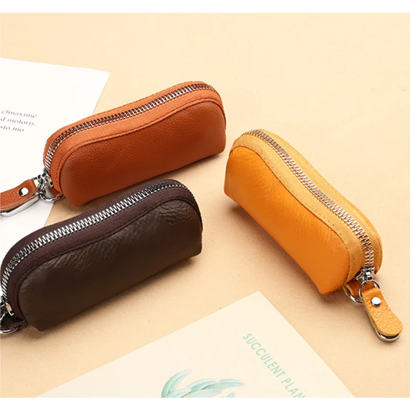 

Genuine Leather Unisex Key Wallet Waist Hanging Key Purse Peanut Housekeeper Cover Zipper Pouch Keychain Organizer Key Holder
