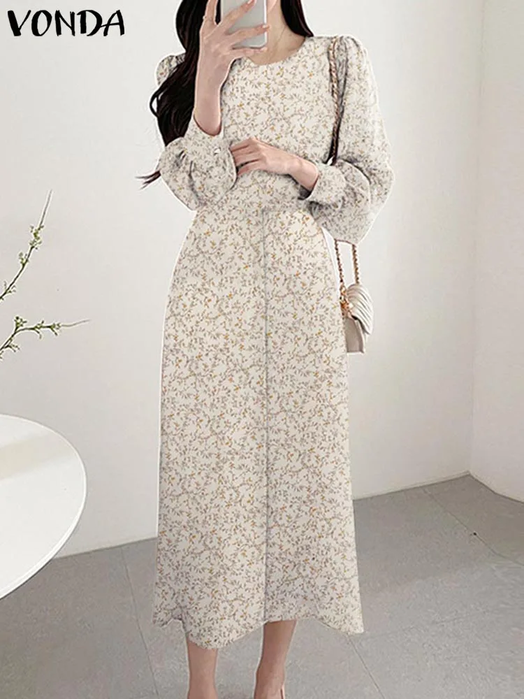 

VONDA женское богемное Платье с принтом 2023 летний винтажный сарафан средней длины с круглым вырезом Модный на молнии с длинным рукавом Повседневный халат Vestidos