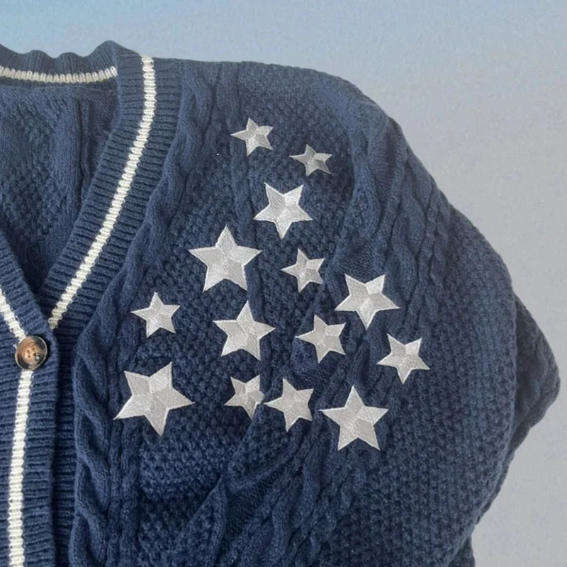 Полуночный темно-синий кардиган женский повседневный модный свитер со звездами