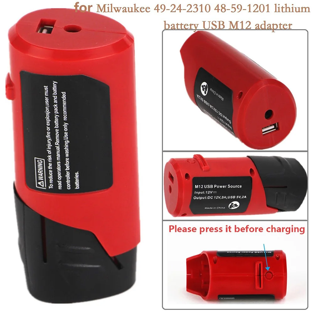

Power Source Portable Charger Tools Converter ABS Safe Red Replacement USB Adapter For Milwaukee Lithium Battery 12V M12