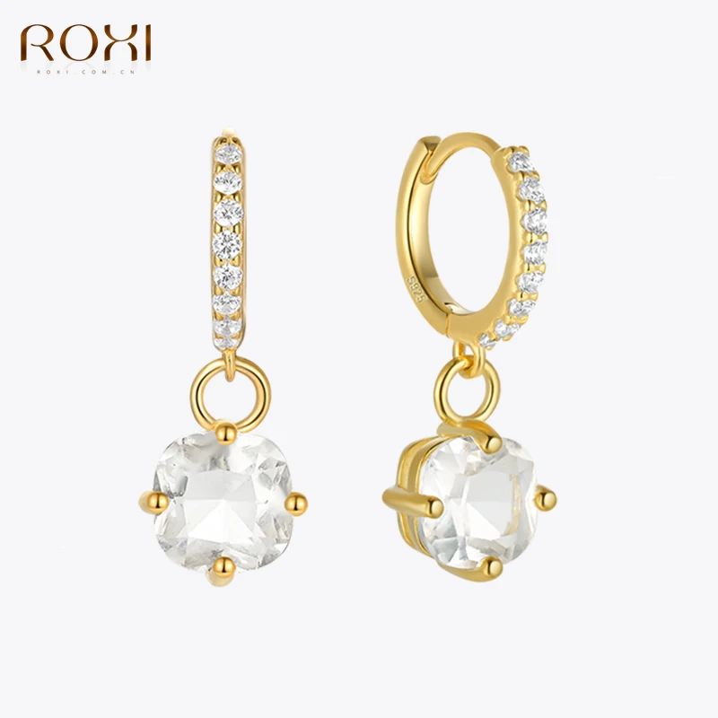 

ROXI Delicate White Crystal Drop Hoop Earrings For Women 925 Sterling Silver Wedding Party Shiny Earrings Fine Jewelry plata 925