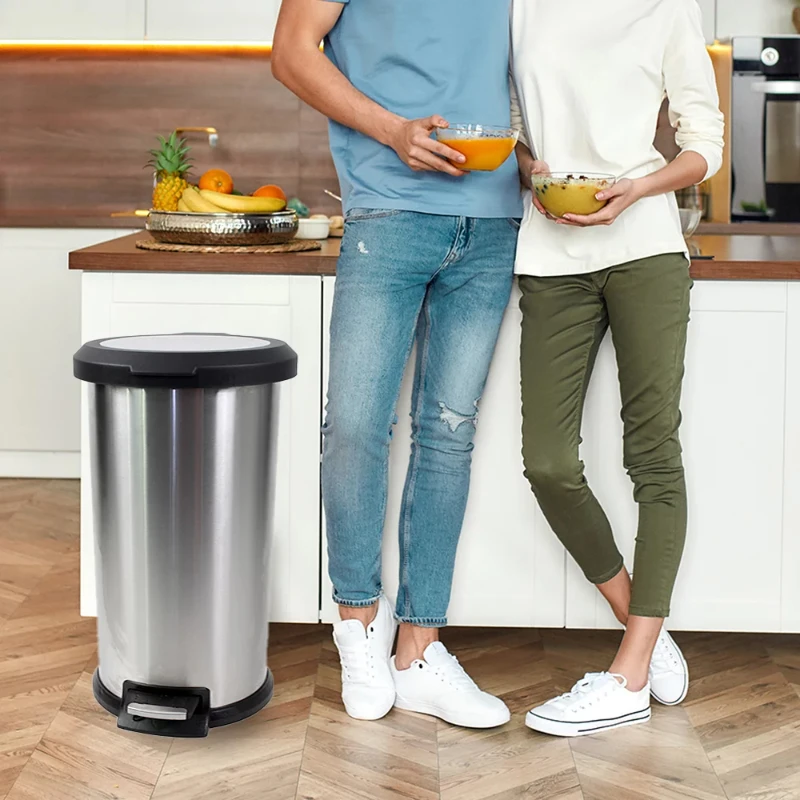 

2023 Steel 10.5 Gallon Round Step Trash Can Storage Organizer free shipping