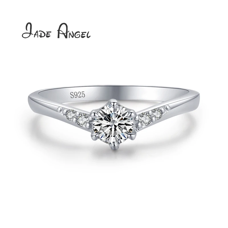 

Нефритовый ангел, искусственное серебряное кольцо, миниатюрный дизайн, шестизубчатая V-образная Обручальная цепочка с одним бриллиантом, о...