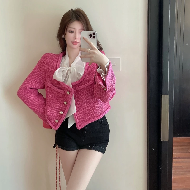 

Твидовый короткий кардиган, пальто, новинка осень-зима, однобортный модный кардиган с квадратным вырезом в Корейском стиле, верхняя одежда, ...