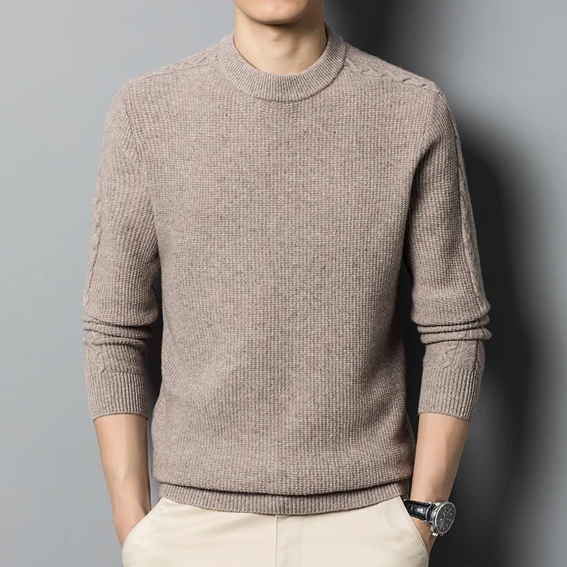 

Sweater Wintersweet Pure Wool Autumn and Winter round Neck Thickened Sweater Korean Casual Men's Sweater