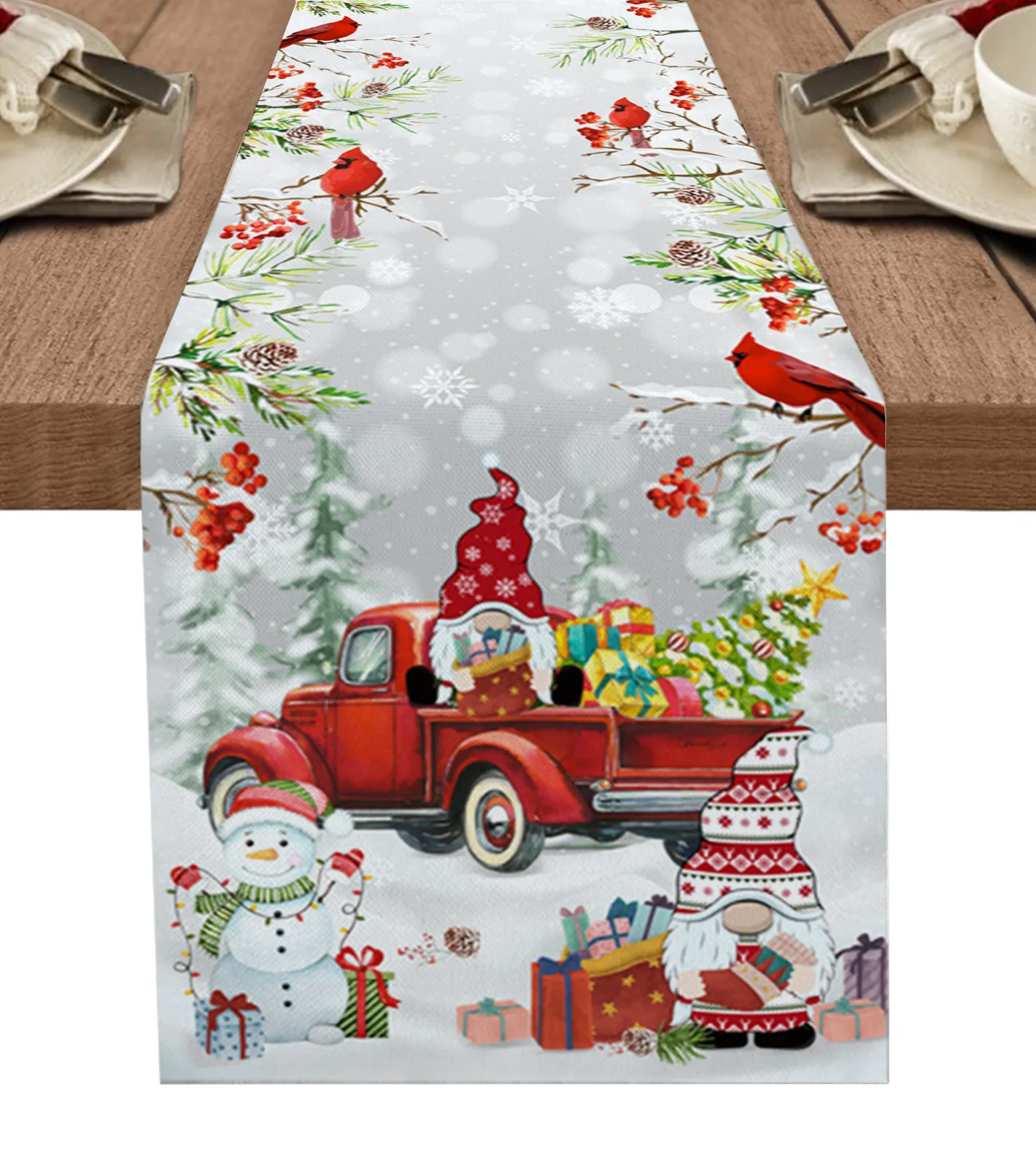 

Christmas Truck Snowman Gnome Table Runner Cotton Linen Wedding Decor Table Runner Christmas Home Table Decor Tablecloth