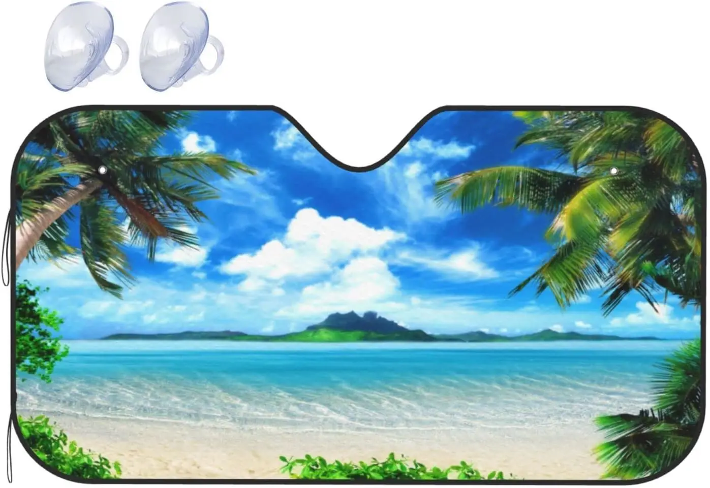

Windshield Sun Shade Beach Palm Tree Blue Ocean Car Front Window Sunshade Blocker UV Visor Retractable Automotive