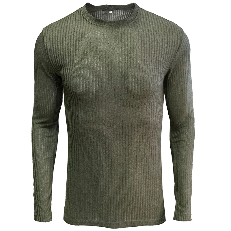 

Casual Solid Color Slim Basic Tee Shirt Mens Clothes Autumn Fashion Long Sleeve Tees Men O Neck Elastic Knitted Pullover Tops