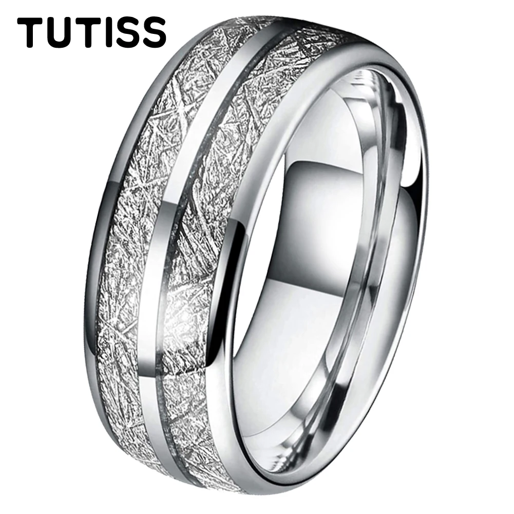 TUTISS Fashion 8mm Groove Beveled Tungsten Steel Ring Inlaid With Carbon Fiber For Men Women Wedding Comfortable Fit