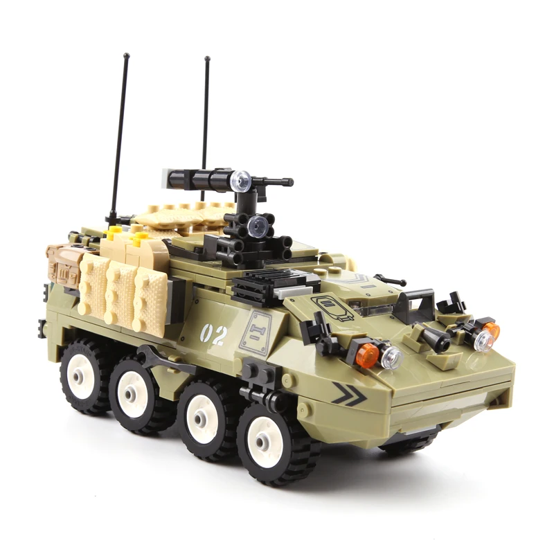 

Армированный транспортный автомобиль American M1126 Stryker, военные высокотехнологичные кирпичи, игрушки, оружие, армейская модель строительных бл...