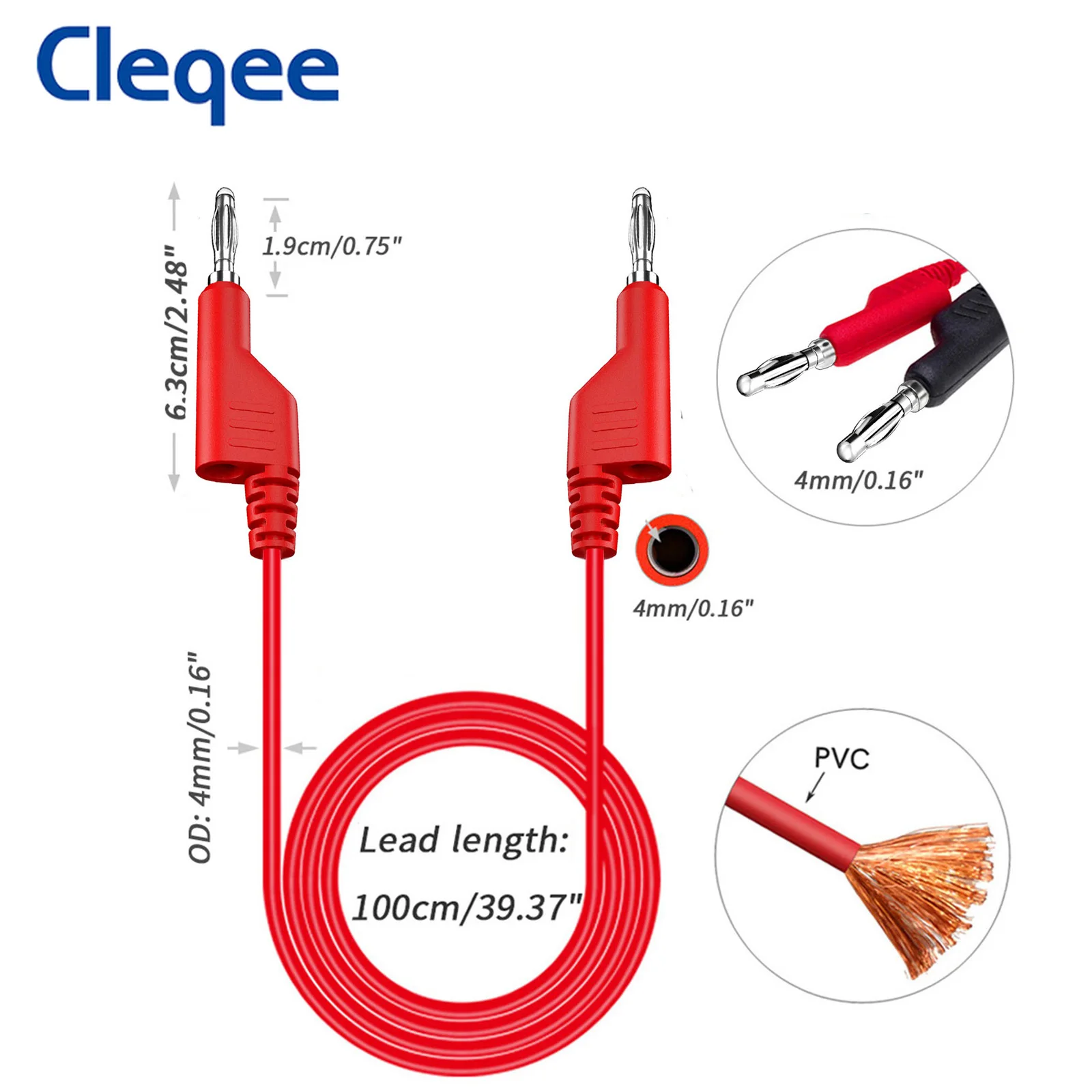 Cleqee P1036 2 шт. двойной 4 мм Штабелируемый мультиметр с банановым штекером тестовые