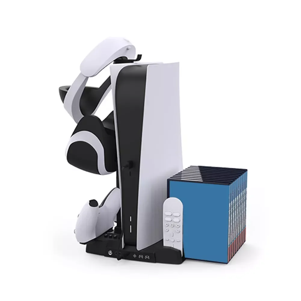 

For PS5 Vertical Cooling Stand PS5 Dual Controller Charger with 11 Game Slot Cooling Fan Base For Playstation5 DE/UHD Console