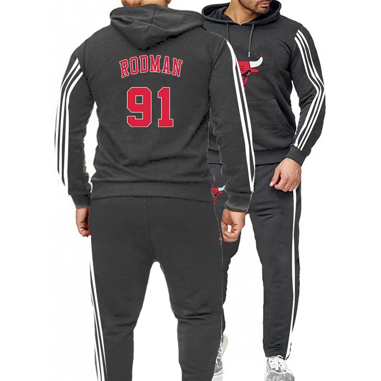 

2022 Men American Basketball Jerseys Clothes #91 Chicago Bulls Rodman Loose Clothing Sweatshirt Hoodies Two Piece Set Training