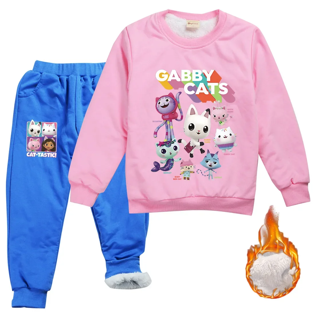 Cartoon Gabi Dolhouse Clothes Kids Gaby Chat Sweater Baby Girls Velvet Warm Sweatshirt Tops+Pants 2pcs Suit Boys Winter Clothing